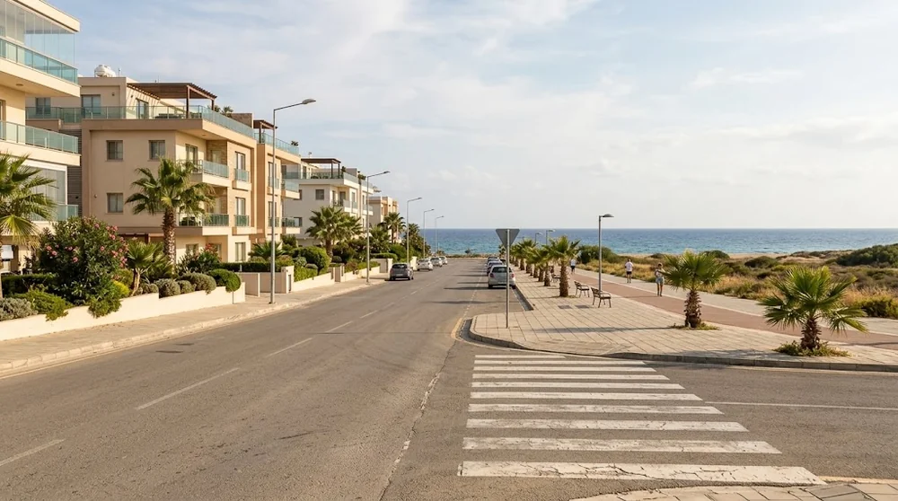 Pobřežní obytná zástavba a pěší cesta v oblasti Long Beach.